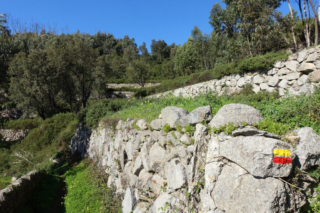 Trail markers on the stone walls
