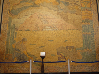 This mural is made entirely of stamps